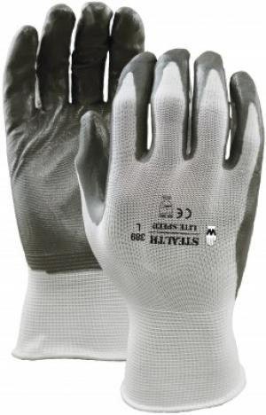 Product Image for 43061276 Glove Stealth Lite Speed White Nylon Grey Nitrile Palm Lg