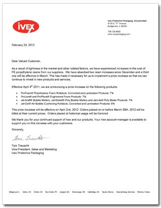 Ivex Increase Letter
