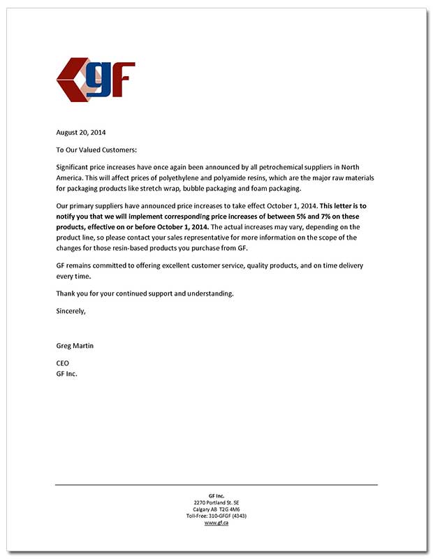 price increase letter samples